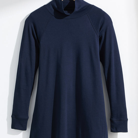 womens 100% organic cotton luxe mock neck tunic - dark navy blue - fair indigo ethically made