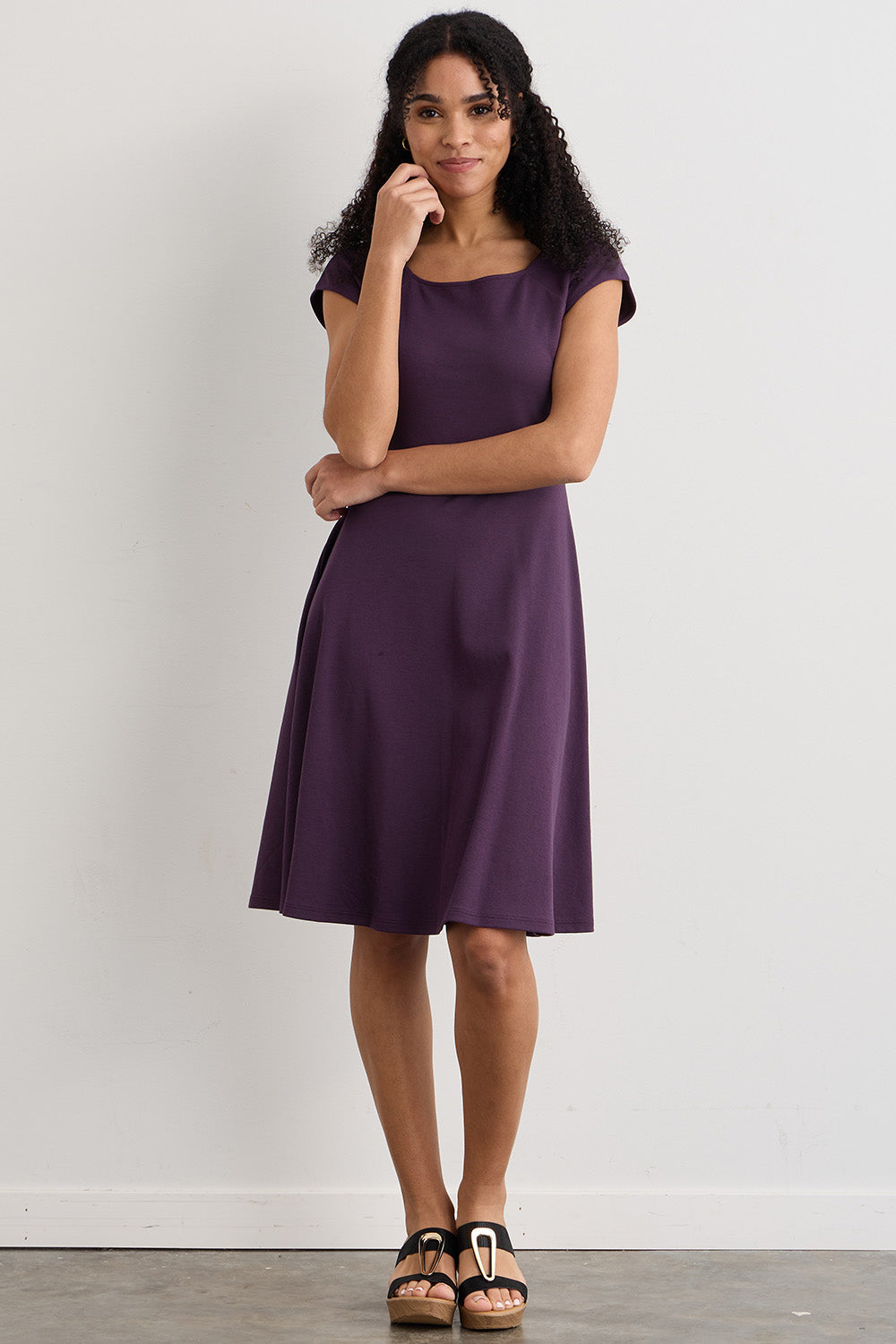 Fair Indigo Women's 100% Organic Pima Cotton Ballet Neck Dress Fair Indigo Women's 100% Organic Pima Cotton Ballet Neck Dress