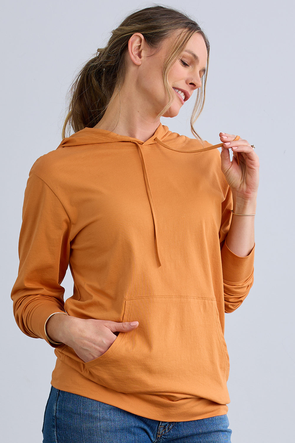 unisex organic all cotton hoodie - tomato cream orange - fair indigo - fair trade - ethically made