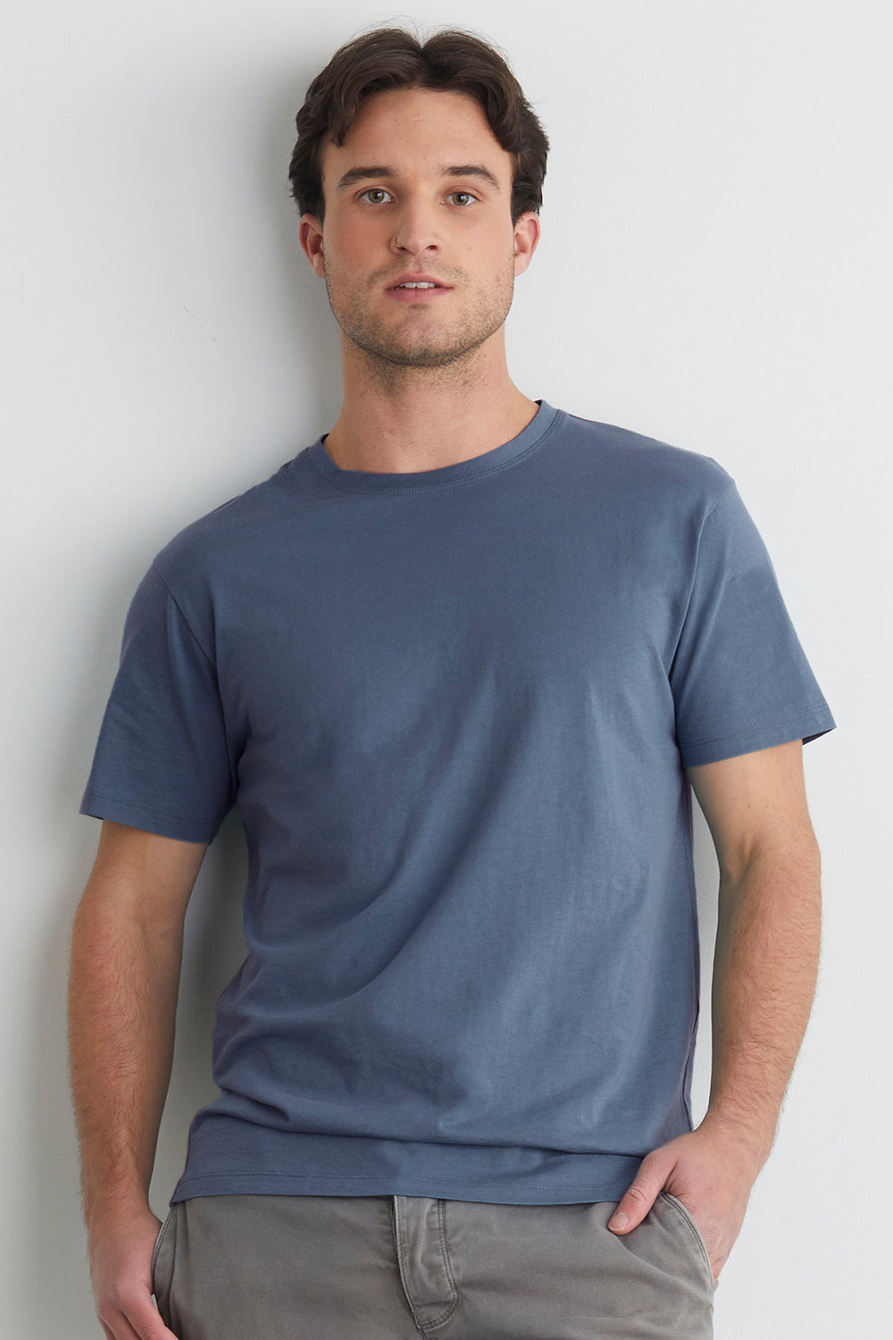 mens organic all cotton crew neck tee - slate blue - fair trade ethically made