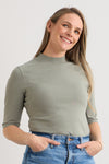 womens organic cotton half sleeve mock neck top - sage green - fair indigo fair trade ethically made