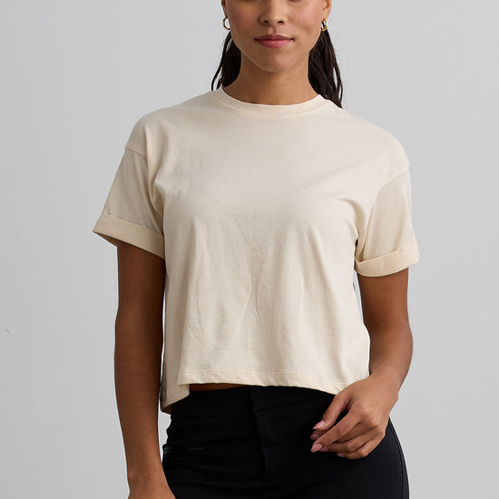 womens 100% organic cotton relaxed crop t-shirt- undyed natural beige - fair trade ethically made