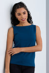 womens 100% organic cotton luxe sleeveless boat neck tee - eggplant purple - fair indigo fair trade ethically made