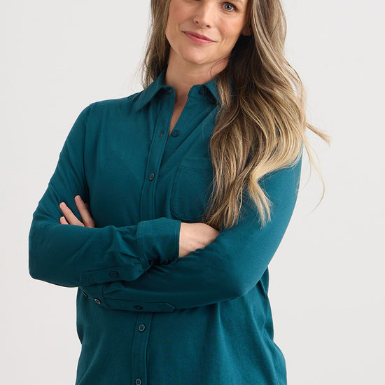 womens 100% organic cotton knit blouse - deep teal green - fair trade ethically made