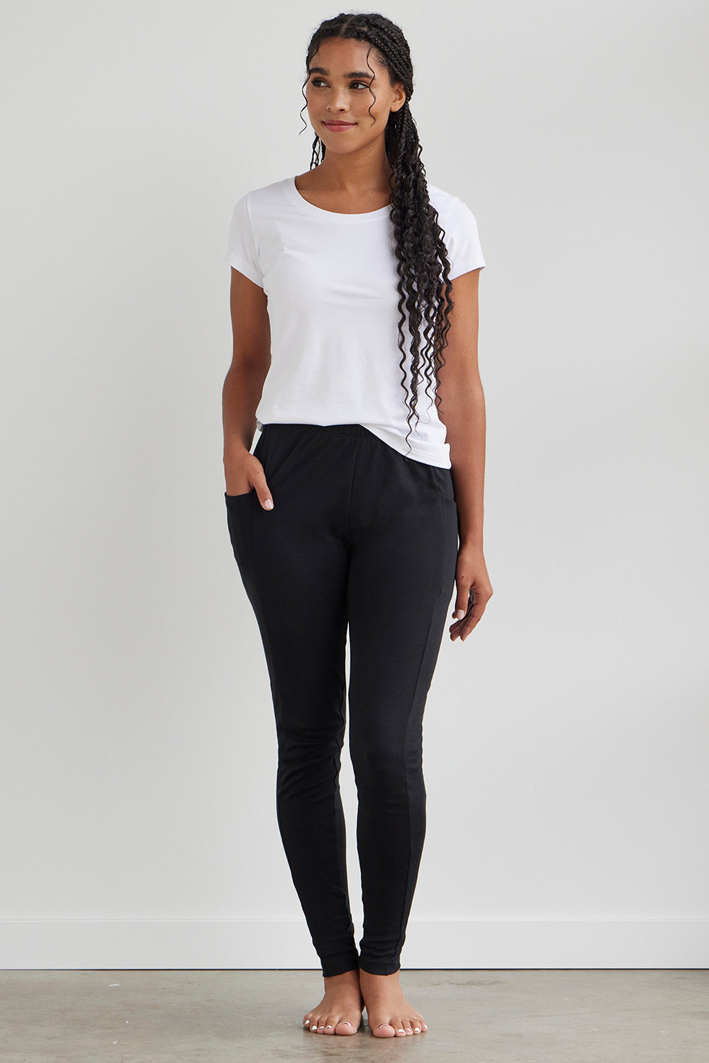 womens organic 100% cotton pocket leggings - black - fair indigo fair trade ethically made