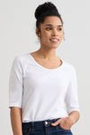 womens organic pima cotton half sleeve scoop neck top - white - fair indigo fair trade ethically made