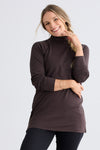 womens organic cotton luxe mock neck tunic - dark chocolate brown - fair indigo ethically made