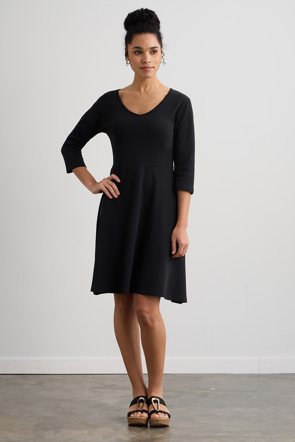 Women's 100% Organic Cotton 3/4 Sleeve V-Neck Dress
