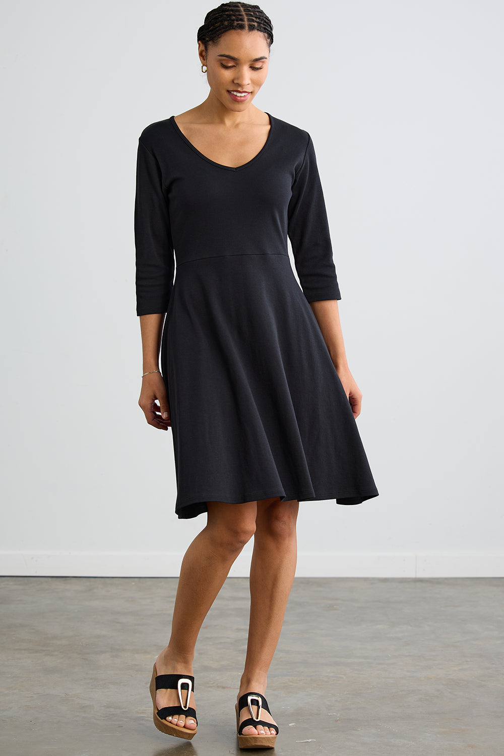 Women's 3/4 Sleeve V-Neck Dress | Fair Indigo, Size Xs / Black Women's 3/4 Sleeve V-Neck Dress | Fair Indigo, Size Xs / Black
