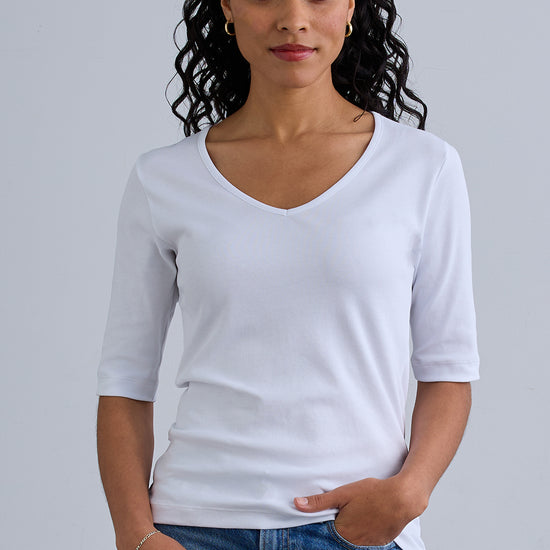 womens 100% organic cotton half sleeve tee - white - ethically made fair trade clothing - fair indigo