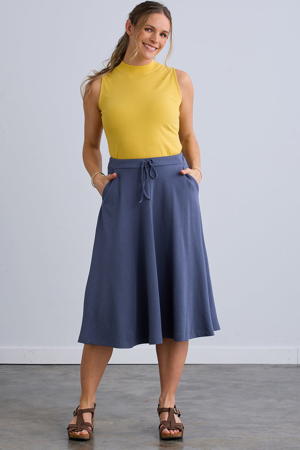womens organic cotton sleeveless mock neck tank - misty yellow - fair indigo fair trade ethically made