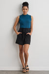 womens organic sleeveless mock neck t shirt - peacock blue - fair indigo fair trade ethically made
