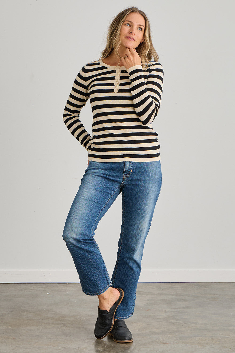 henley sweater over dress shirt Ribbed Henley English Blue Sweater English Blue / XL