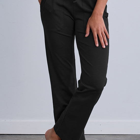 womens 100% organic cotton lounge pants with pockets - black - ethically made fair trade clothing - fair indigo