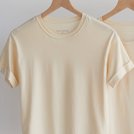 womens organic all cotton relaxed crop tee - undyed beige - fair trade ethically made