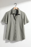 womens 100% organic cotton short sleeve button down shirt - sage green - fair trade clothing - fair indigo