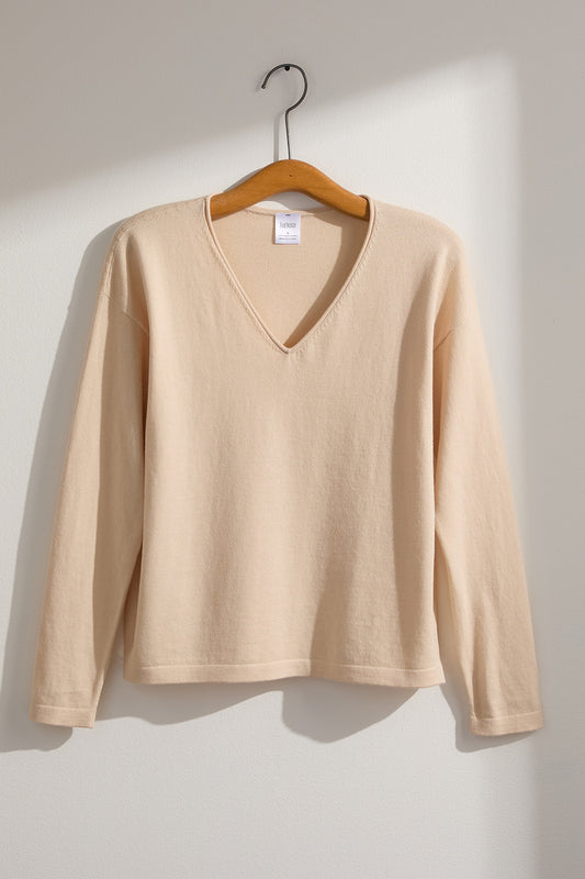 womens relaxed fit organic v-neck sweaters - dye free - undyed - fair indigo ethically made