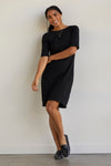 womens organic 100% cotton boat neck half sleeve dress- black - fair trade ethically made
