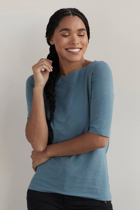 Women's Organic Elbow Sleeve Boat Neck Top (Discontinued Colors)