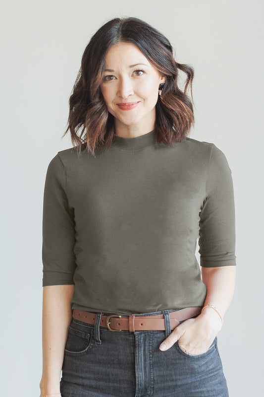 Women's Organic Half Sleeve Mock Neck T-Shirt (inactive skus)