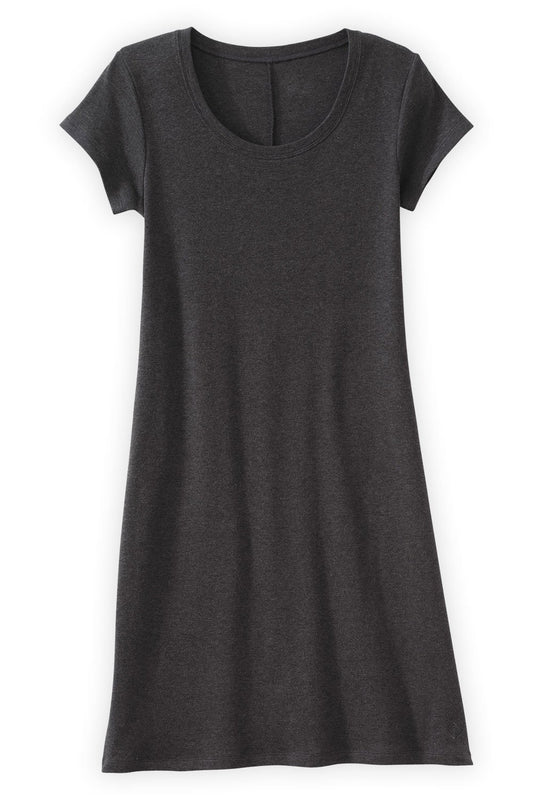 womens organic scoop neck t-shirt dress - dark charcoal heather grey - fair indigo fair trade ethically made
