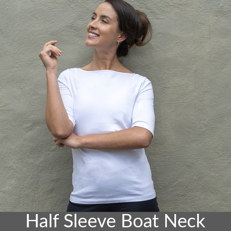 women's white organic boat neck tee