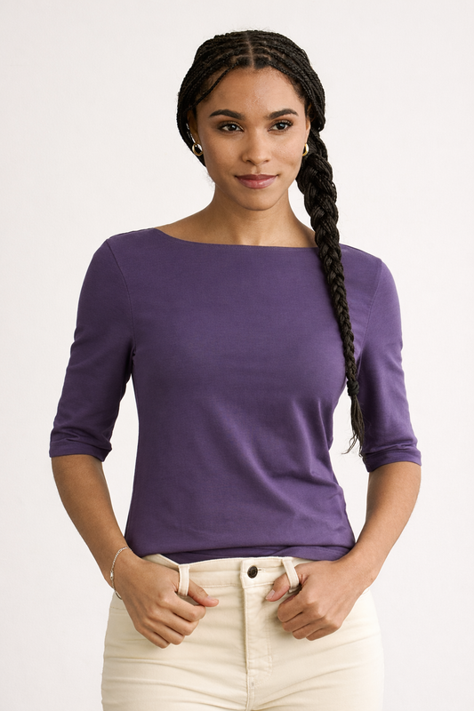Women's Organic Cotton Elbow Sleeve Boat Neck Top