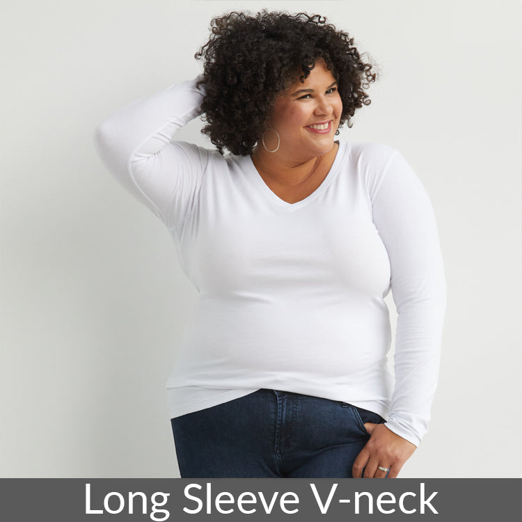 women's white organic long sleeve v-neck t-shirt