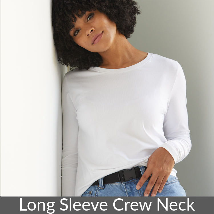 women's white organic long sleeve crew neck t-shirt