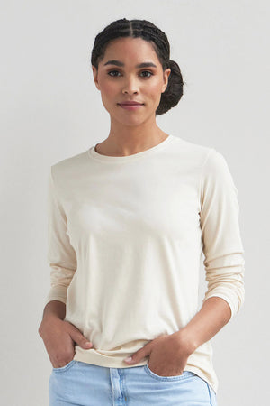 womens 100% cotton relaxed long sleeve crew neck tee - undyed natural cotton - fair trade ethically made
