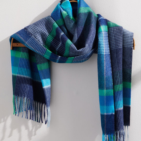  baby alpaca scarf - blue plaid - fair trade - ethically made - fair indigo