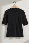 Women's 100% Organic Cotton Luxe Half Sleeve Mock Neck Tee - Black