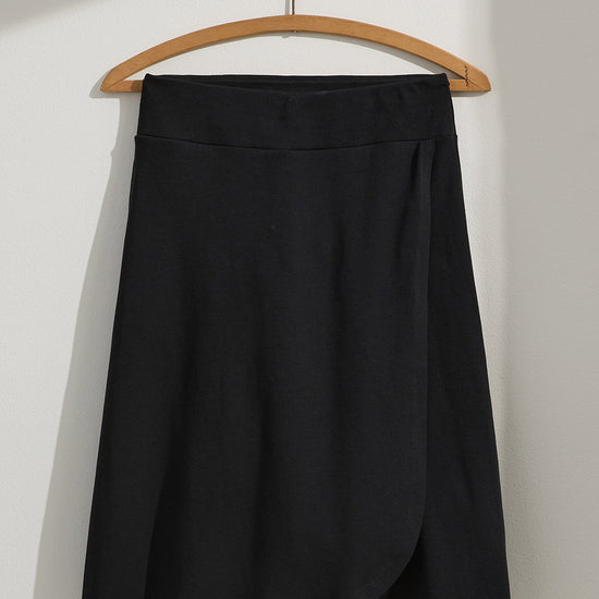 Women's 100% Organic Cotton Faux Wrap Skirt - Black