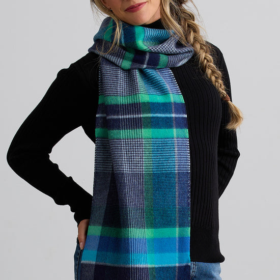  baby alpaca scarf - blue plaid - fair trade - ethically made - fair indigo