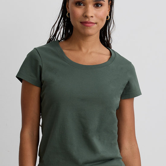 womens organic cotton scoop neck t-shirt - balsam green - fair indigo fair trade ethically made