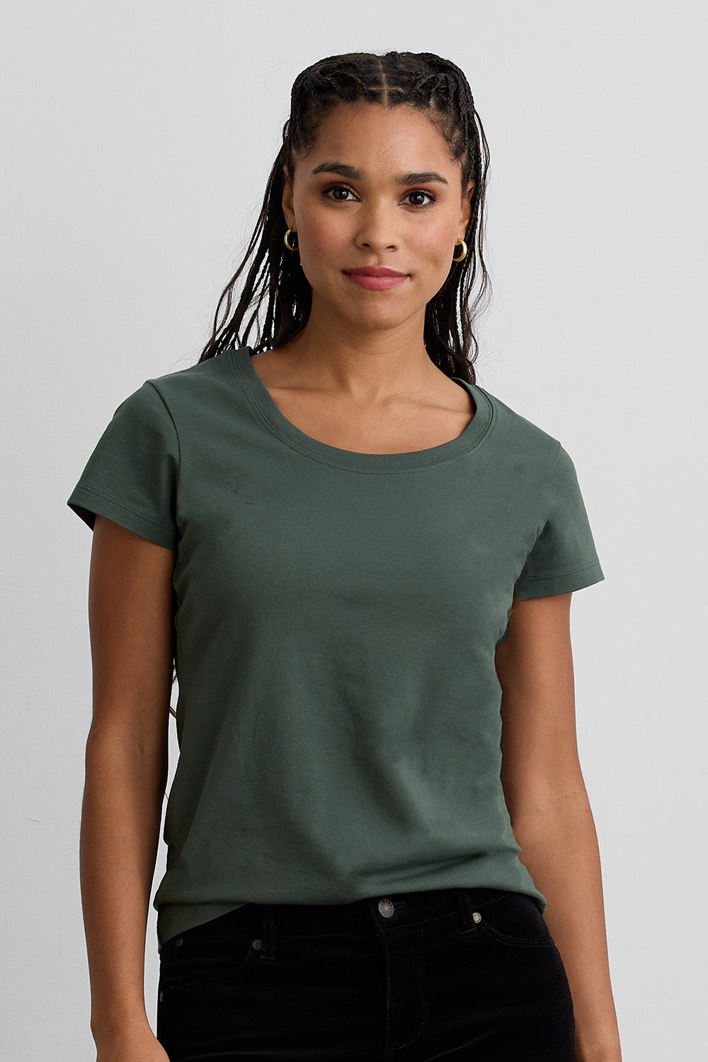 womens organic cotton scoop neck t-shirt - balsam green - fair indigo fair trade ethically made