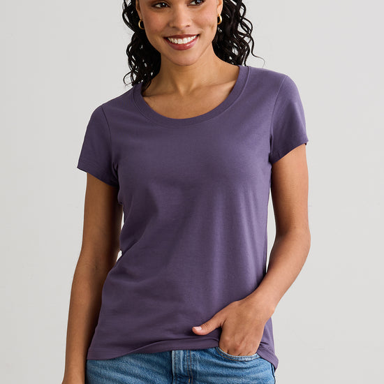 womens organic scoop neck t-shirt - purple twilight lilac - fair indigo fair trade ethically made