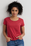 womens organic scoop neck t-shirt - vintage red - fair indigo fair trade ethically made