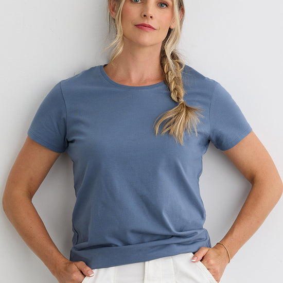 Women's Organic Cotton Relaxed Crew Neck T-shirt | Storm Blue | Fair Indigo | Ethically Made Clothing | Fair Trade Clothes