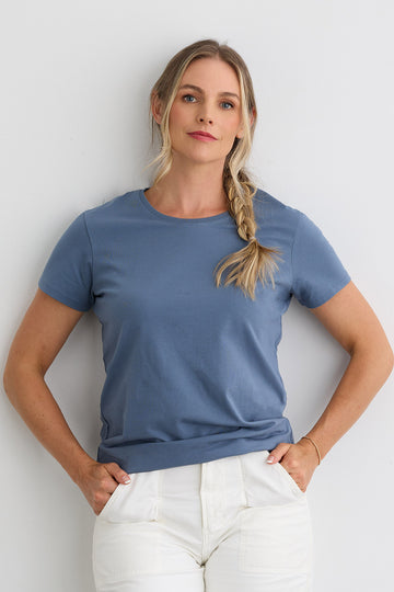 Women's Organic Cotton Relaxed Crew Neck T-shirt | Storm Blue | Fair Indigo | Ethically Made Clothing | Fair Trade Clothes