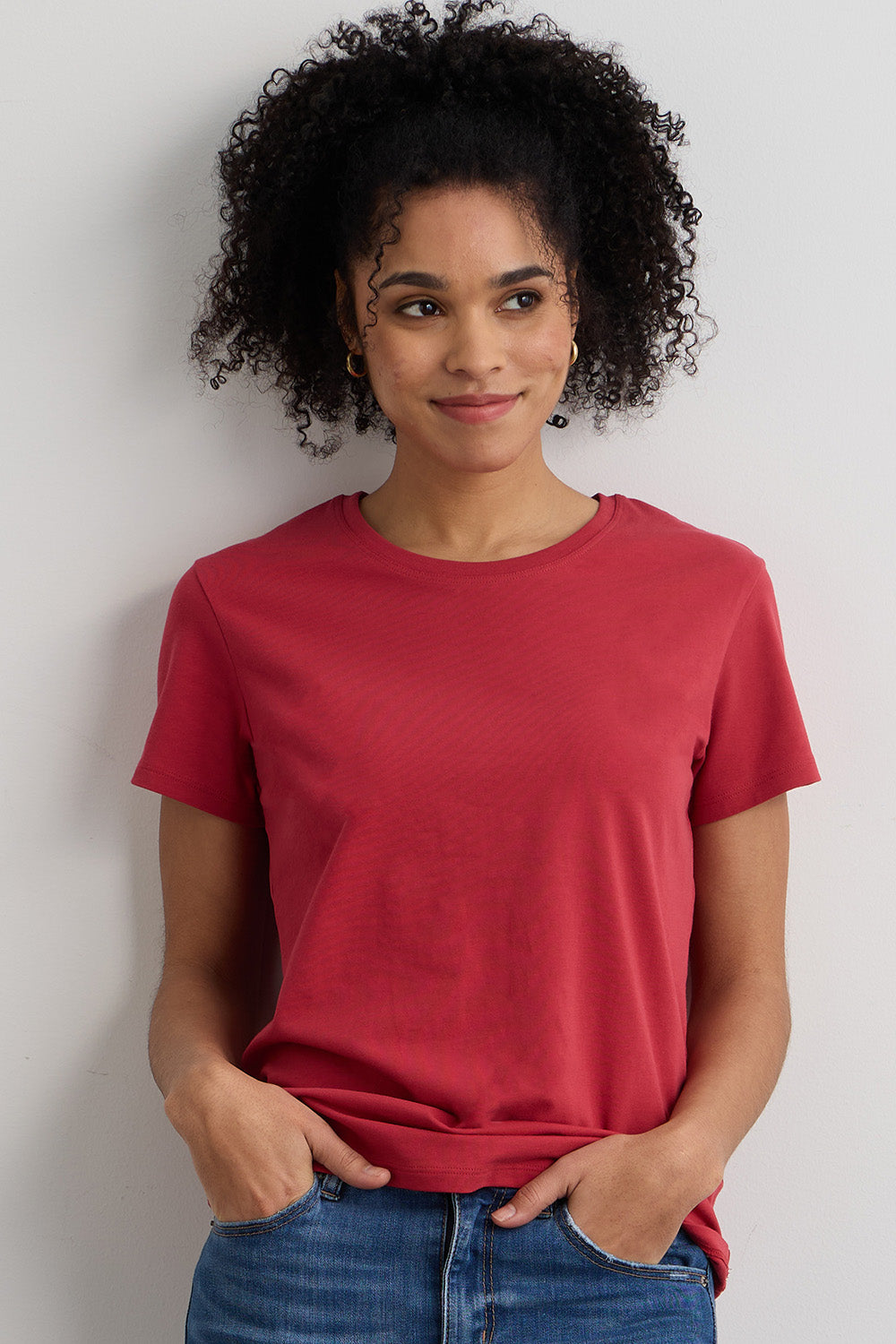 womens organic cotton relaxed crew neck t-shirt - vintage red - fair indigo fair trade ethically made