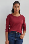 womens organic cotton long sleeve scoop neck tee -bonfire red - fair indigo fair trade ethically made