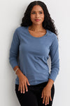 Women's Organic Cotton Long Sleeve Scoop Neck Tee | Storm Blue | Fair Indigo | Ethically Made Clothing | Fair Trade Clothes