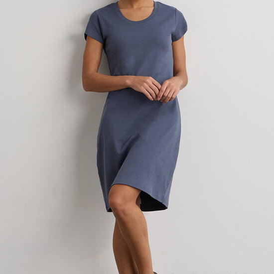 womens 100% organic cotton t-shirt dress - slate blue - fair indigo fair trade ethically made