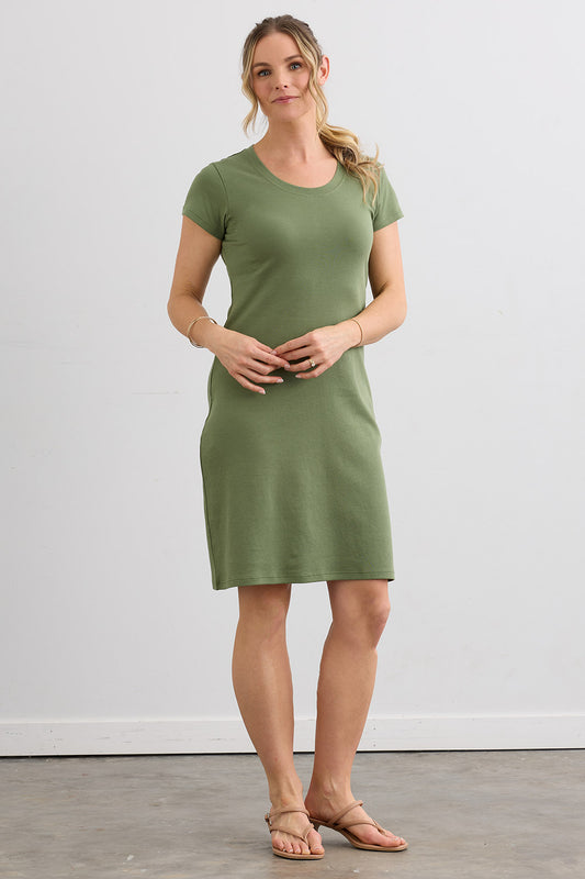 womens 100% organic cotton t-shirt dress - willow green - fair indigo fair trade ethically made
