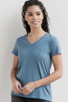 womens organic cotton relaxed pocket v neck tee - horizon light blue - fair trade ethically made
