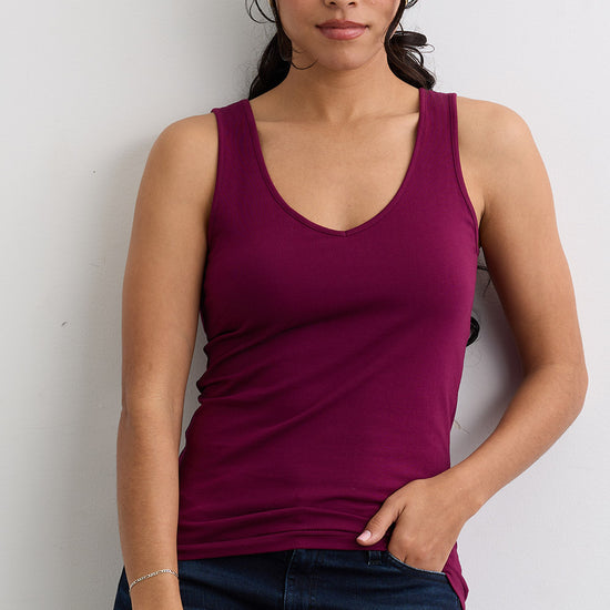 Women's Organic Cotton Reversible 2 in 1 Tank Top | Boysenberry Purple | Fair Indigo | Ethically Made Clothing | Fair Trade Clothes