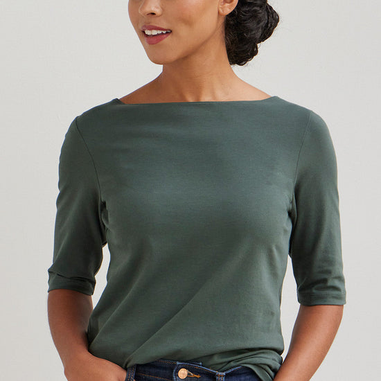womens organic boat neck t-shirt - balsam green - fair indigo fair trade ethically made