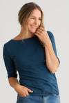 womens organic half sleeve boat neck tee- dark ocean - fair trade ethically made