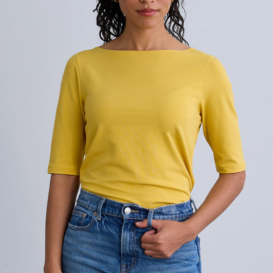 womens organic boat neck t-shirt- misty yellow - fair trade ethically made